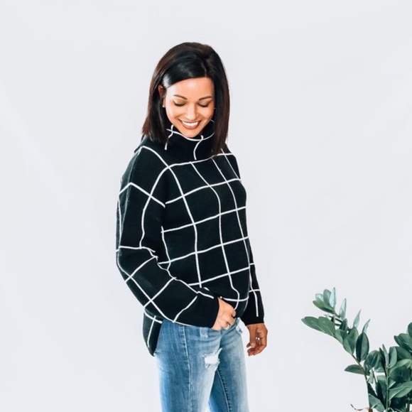 Blair Black and White Plaid Cowl Neck Sweatshirt by Maverick the Collection - Picture 3 of 4